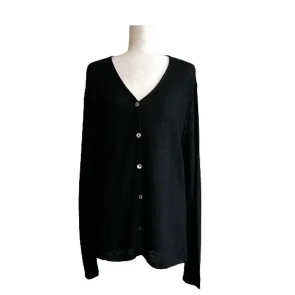 Chicos Design Cardigan Sweater Black Open Weave Knit Button Front Medium/Large - Picture 12 of 12